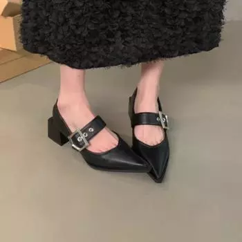 Женские сандалии Новые балетки Женские остроносые заклепочные туфли Тонкие босоножки Женские с толстой подошвой Mary Janes Zapatos De Mujer 35 бежевый