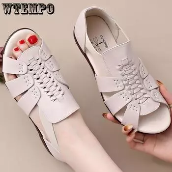 Женские сандалии, новые летние качественные туфли для мам из мягкой кожи. Удобные нескользящие сандалии на плоской подошве для среднего возраста. Обувь для пожилых людей из воловьей кожи с мягкой подошвой. 35 белый