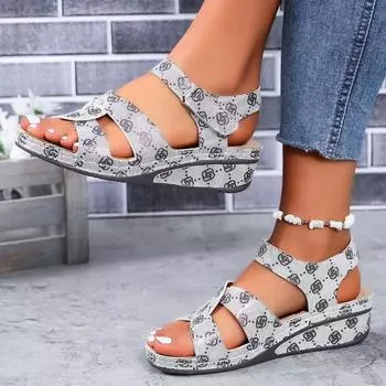 Женские сандалии Новые летние модные сандалии на липучках Дизайнерские женские сандалии для отдыха на толстой подошве Удобная пляжная обувь 36 чёрный