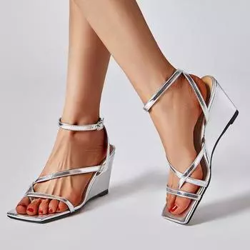 Женские сандалии Новые летние туфли на квадратной танкетке для женщин Модные сексуальные повседневные сандалии большого размера Женские сандалии Sandalias De Mujer 35