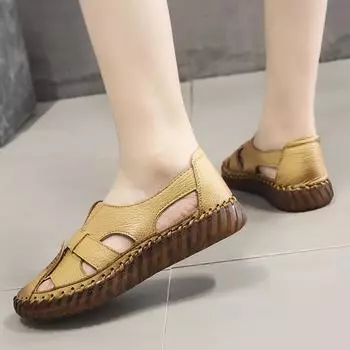 Женские сандалии, новые летние женские туфли ручной работы из натуральной кожи, женская обувь на плоской подошве для мам 36 серый