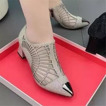 Женские сандалии, новые летние женские туфли с полой сеткой, женские туфли на толстом каблуке с острым носком и высоком каблуке 39 серый