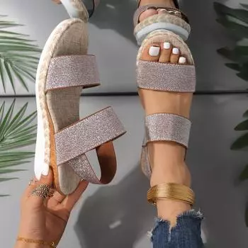 Женские сандалии Новые минималистичные босоножки на танкетке с открытой пяткой, летние легкие однотонные туфли с толстой подошвой для женщин 37