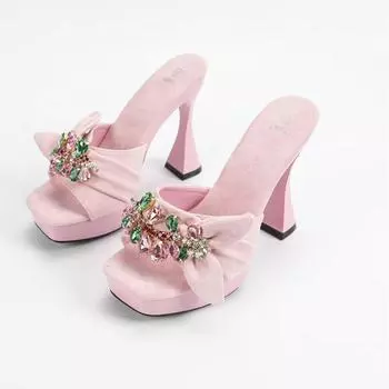 Женские сандалии, новые сексуальные модные, прозрачные, на толстом каблуке, с квадратной головкой, нескользящие, со стразами, 12 см, LFD-1987-69 34 чёрный