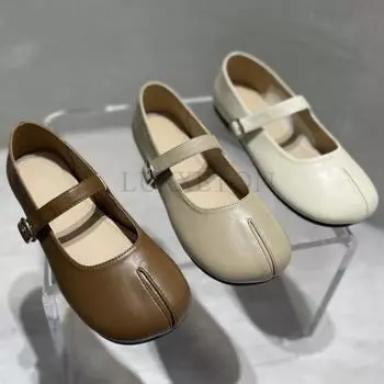 Женские сандалии Новые туфли Мэри Джейн на плоской подошве с разрезным носком Женские туфли-лодочки Женские ретро винтажные повседневные новинки для девушек Твердые туфли ниндзя 35 темно-коричневого