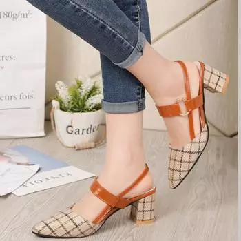 Женские сандалии, обувь 2024 года, новые полые грубые сандалии на высоком каблуке с заостренным носком, туфли-лодочки для работы, женские сексуальные сандалии на пластинах 35 бежевый