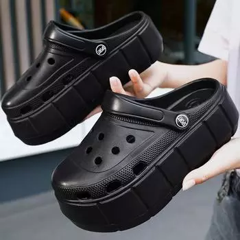 Женские сандалии, обувь с дырками, массивные тапочки, летняя пляжная обувь, уличные зеленые сандалии на платформе 36-37 чёрный