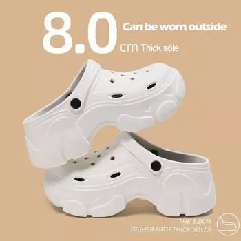 Женские сандалии, обувь с отверстиями на танкетке, пляжные легкие домашние тапочки из ЭВА на очень высоком каблуке 34-35 белый