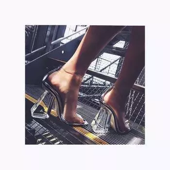 Женские сандалии, обувь знаменитостей, простые стильные туфли из ПВХ с прозрачными ремешками и пряжками на высоком каблуке, женские прозрачные каблуки fgh678 4 чёрный