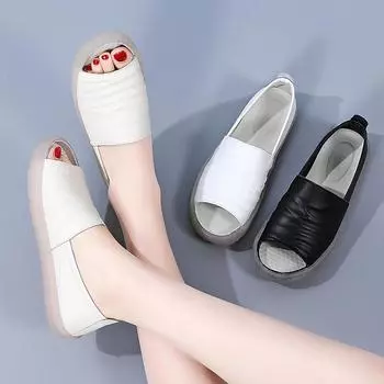 Женские сандалии, пенни-лоферы, повседневная белая обувь для медсестер, мягкие туфли на плоской подошве в горошек, черные женские прогулочные туфли для вождения 35 чёрный