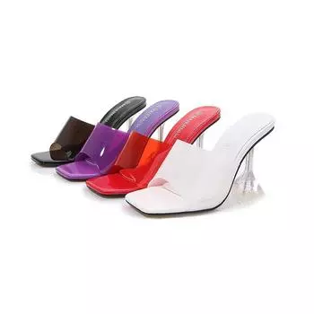 Женские сандалии, пикантные большие размеры, удобные дышащие тапочки с открытым носком и хрустальным ремешком, каблук WZ 35 фиолетовый