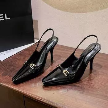 Женские сандалии, пикантные дизайнерские туфли на высоком каблуке, новые весенне-летние туфли-лодочки, платье, женские тапочки на шпильке с острым носком 34 чёрный