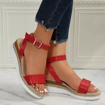 Женские сандалии, повседневные сандалии на танкетке и низком каблуке, женские римские сандалии с одной линией и пряжкой, большие размеры 43 белый
