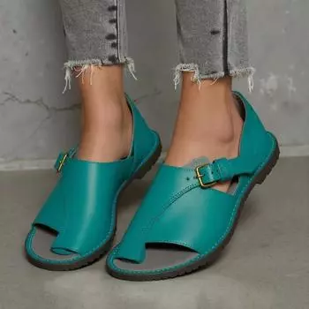 Женские сандалии размера плюс 43 с пряжкой, круглым носком, повседневные женские туфли на плоской подошве, закрытый каблук, удобные легкие сандалии 35 зелёный