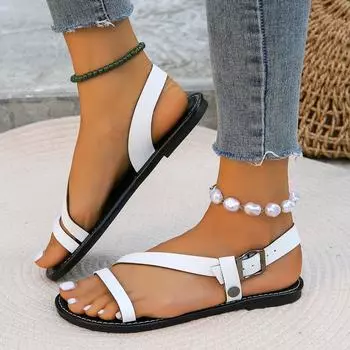 Женские сандалии, римская обувь, новинка 2024 года, летние римские тапочки на плоской подошве, пляжная спортивная повседневная женская обувь Sandalias De Mujer 36 чёрный