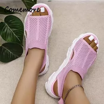 Женские сандалии Rome Mesh Hollow Женская обувь 2024 Летние новые спортивные сандалии Женская обувь Толстая платформа sandalias de mujer 35 белый