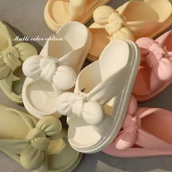 Женские сандалии с бантом, летняя жизнь в помещении, домашние нескользящие милые тапочки на толстой подошве, летний душ в ванной, одежда для улицы 36 белый