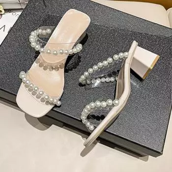 Женские сандалии с бисером, новые женские тапочки на каблуке, женские летние сандалии, нескользящие пляжные сандалии, большие размеры 35–43 42