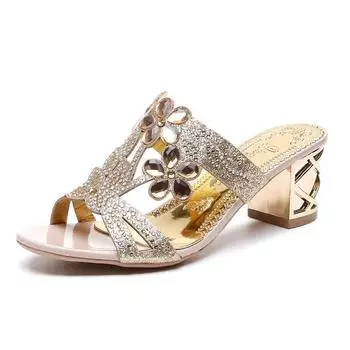 Женские сандалии с блестящей сеткой, летние модные уличные повседневные пляжные тапочки с открытым носком, женские сандалии без шнуровки на толстом каблуке 34 бежевый