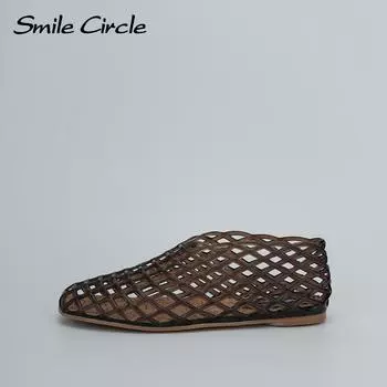 Женские сандалии с круглым носком и открытым носком на плоской подошве, модная удобная повседневная обувь 35 чёрный