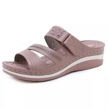 Женские сандалии с круглым носком, однотонные сандалии на танкетке, женские сандалии 36 миндальный