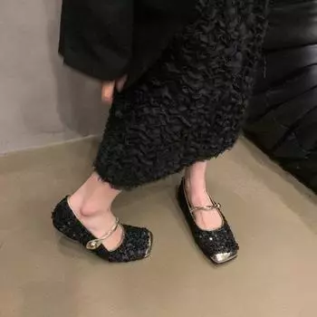 Женские сандалии с квадратным носком 3 см, яркие цвета, балетки, офисные сандалии 40 чёрный