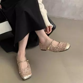 Женские сандалии с квадратным носком, яркие балетки, туфли принцессы, офисные повседневные сандалии на плоской подошве, высота 3 см 40 чёрный