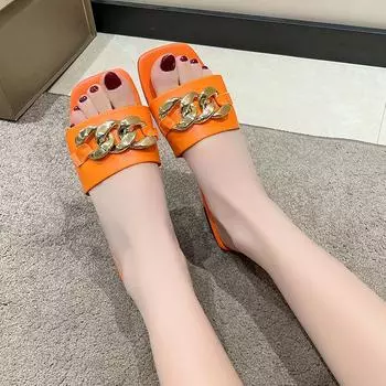 Женские сандалии с металлическими цепочками, новые модные сандалии на плоской подошве, летние туфли для отдыха на пляже и отдыха для женщин 35