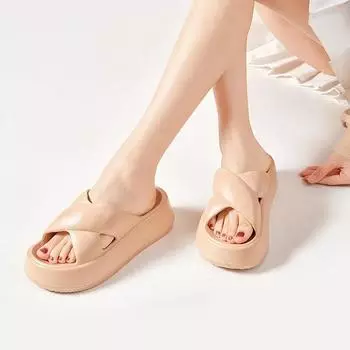 Женские сандалии с мягкой подошвой, домашние тапочки Cloud Slides, обувь из ЭВА с толстой подошвой, женские пляжные шлепанцы, нескользящие сандалии Cross 36-37 чёрный