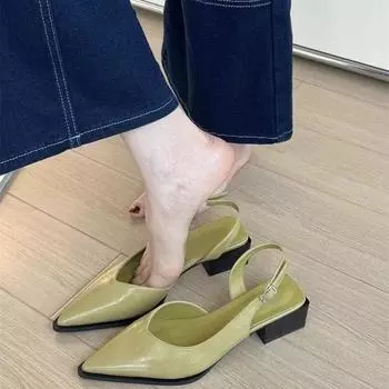 Женские сандалии с острым носком, квадратным каблуком и закрытым носком, женская повседневная карьерная летняя французская элегантная обувь слипоны сандалии для женщин 35 зелёный