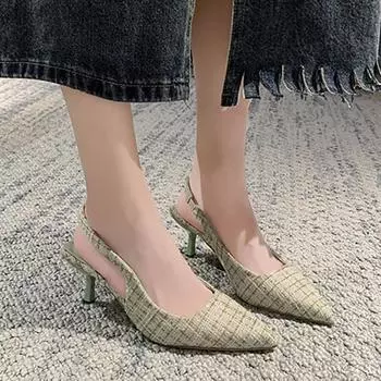 Женские сандалии с острым носком на высоком тонком каблуке, повседневные, из искусственной кожи, сексуальные, большие размеры, с закрытым носком, одинарные туфли 34-42 34 бежевый