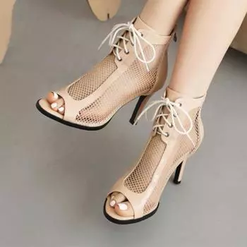 Женские сандалии с открытой сеткой, туфли на шпильке со шнуровкой и молнией, сексуальные удобные ботинки для джазовых танцев, женская модная обувь, лето 46 33 чёрный