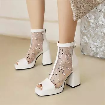 Женские сандалии с открытым носком, на толстом высоком каблуке с застежкой-молнией, на платформе, полые ботинки для джазовых танцев, женская модная обувь, летняя белая обувь 46 33 чёрный