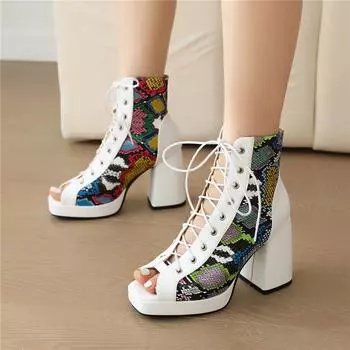 Женские сандалии с открытым носком, удобные ботинки на платформе и толстом высоком каблуке с вышивкой, женская модная обувь, летняя обувь Balck 46 33 чёрный