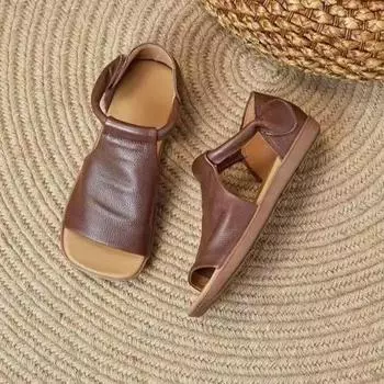 Женские сандалии с открытым носком, женские туфли на плоской подошве в стиле ретро, мягкая подошва, обувь для мамы, нескользящая, удобная женская обувь, лето, новинка, Zapatos De Mujer 35