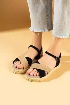 Женские сандалии с перекрестным ремешком и пряжкой на соломенной подошве 68-108-24