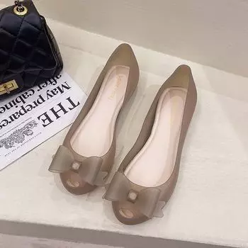 Женские сандалии с пластиковыми башмаками Peep Toe, симпатичные сандалии Jelly, женские летние туфли 2024 года на резиновой подошве с бабочкой 36 бежевый
