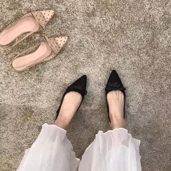 Женские сандалии с плоским носком и низким каблуком из сетчатой ткани, дышащие, с бантом, модные летние сандалии с острым носком и пряжкой для женщин 35