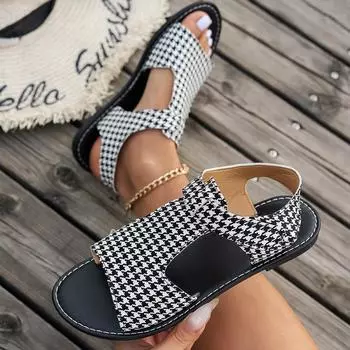 Женские сандалии с полыми плоскими ремешками и женские плоские сандалии 36 чёрный