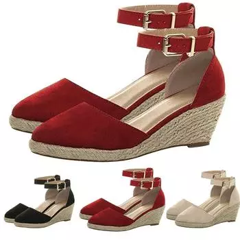 Женские сандалии с пряжкой и ремешком, сандалии на танкетке, летняя плетеная дышащая обувь 35 бежевый