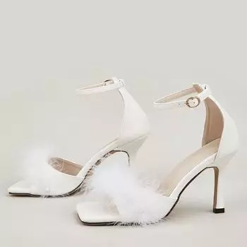 Женские сандалии с ремешком на щиколотке, квадратный носок, толстый высокий каблук с пряжкой, пикантный дизайн, женская модная обувь для вечеринок, летняя белая обувь 42 35 белый