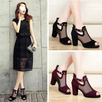 Женские сандалии с заклепками, летние туфли с открытым носком, летняя обувь, сексуальные женские туфли на высоком каблуке 35 чёрный