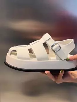 Женские сандалии с закрытым носком, новые летние женские римские сандалии для отдыха, модная тканая женская обувь на толстой подошве, сандалии 35 чёрный