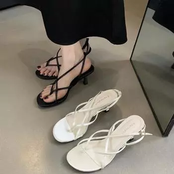 Женские сандалии с защипнутым носком и перекрестными ремешками на высоком каблуке, модная повседневная универсальная летняя обувь для ночного клуба и вечеринки 35