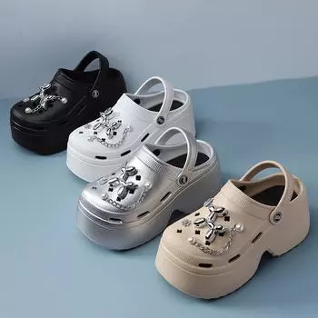 Женские сандалии-сабо своими руками, летние босоножки на танкетке и платформе, женская модная обувь на толстой подошве с цепочкой, женская обувь для сада 40 белый