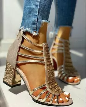Женские сандалии, Sandalias Mujer, летние стильные туфли-лодочки на танкетке, блестящие модные женские туфли-гладиаторы без шнуровки на высоком каблуке 35 золотой