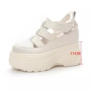 Женские сандалии. Сандалии на высоком каблуке на платформе. Женские сандалии с закрытым носком. Увеличенные внутренние римские женские сандалии. 33 бежевый