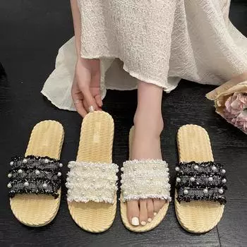 «Женские сандалии-шлепанцы Xishuangbanna Pearl Flat — универсальная и модная летняя обувь» 36-37 чёрный