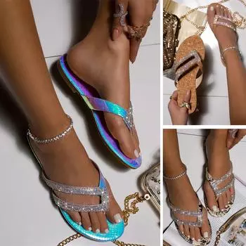 Женские сандалии, шлепанцы, женские пляжные шлепанцы с кристаллами, повседневные тапочки, обувь 40 бежевый