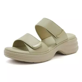 Женские сандалии-слайды 5 см - модные женские босоножки на танкетке с эластичным ремешком на щиколотке, удобные для ходьбы, повседневные летние туфли без застежек:35-42 35 зелёный